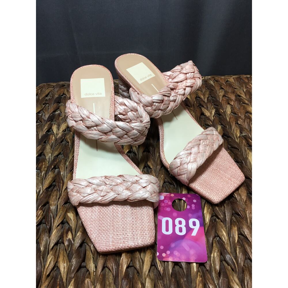Dolce Vita Paily Raffia Wedge Slide Sandals Women's 7.5 Pink Slip On Open Toe
